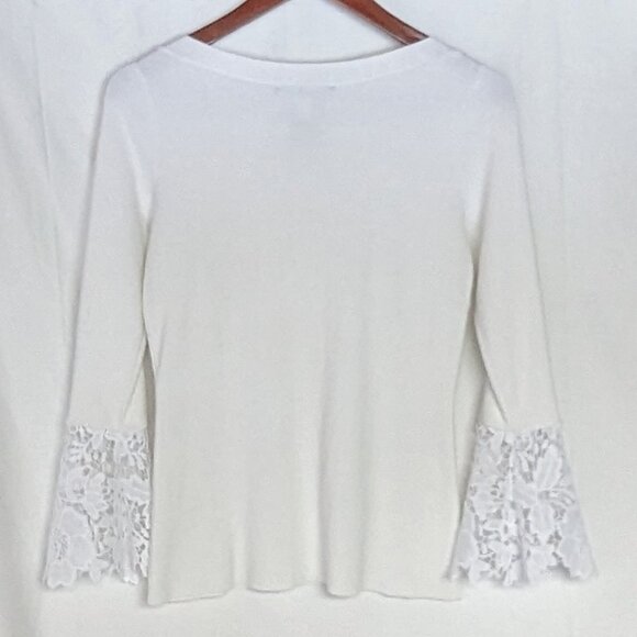 INC white knit top with lace bell sleeves petite small EUC - Picture 3 of 6